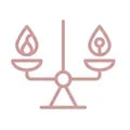 Balance scale icon with hormone droplets on each side, representing hormone balance