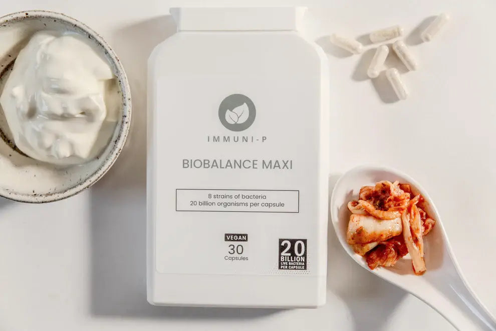 BioBalance Maxi Probiotic supplement bottle for gut health and immune system support
