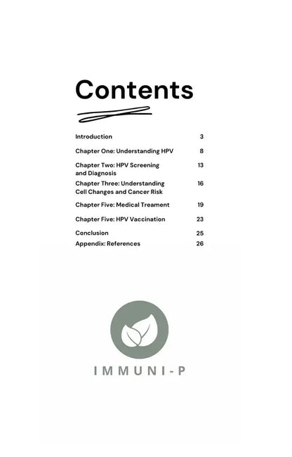 Cervical Wellness Guide Book 2 e-book table of contents outlining conventional management of cervical health and HPV care topics