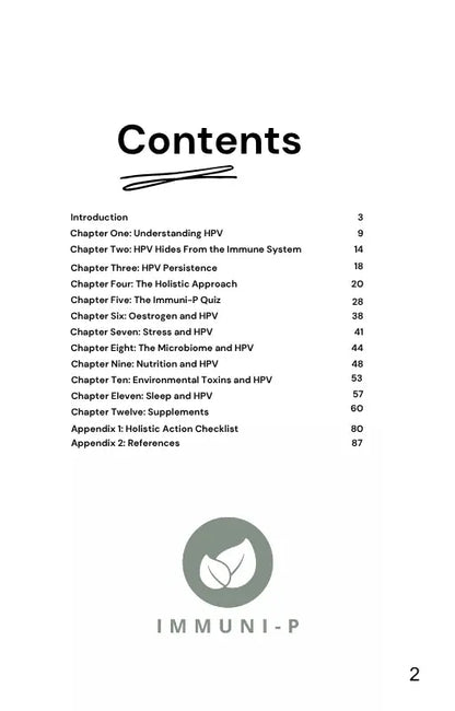 Contents page of Cervical Wellness Guide Book 1 featuring holistic cervical wellness topics, immune health education, lifestyle support, and women’s wellness guidance.